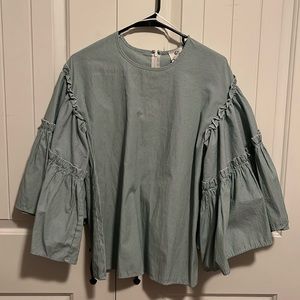 Stripped ruffle sleeved blouse